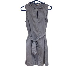 GAP Womens Blue White Striped Sleeveless V-Neck Ruffle Shift Dress Size S Belted