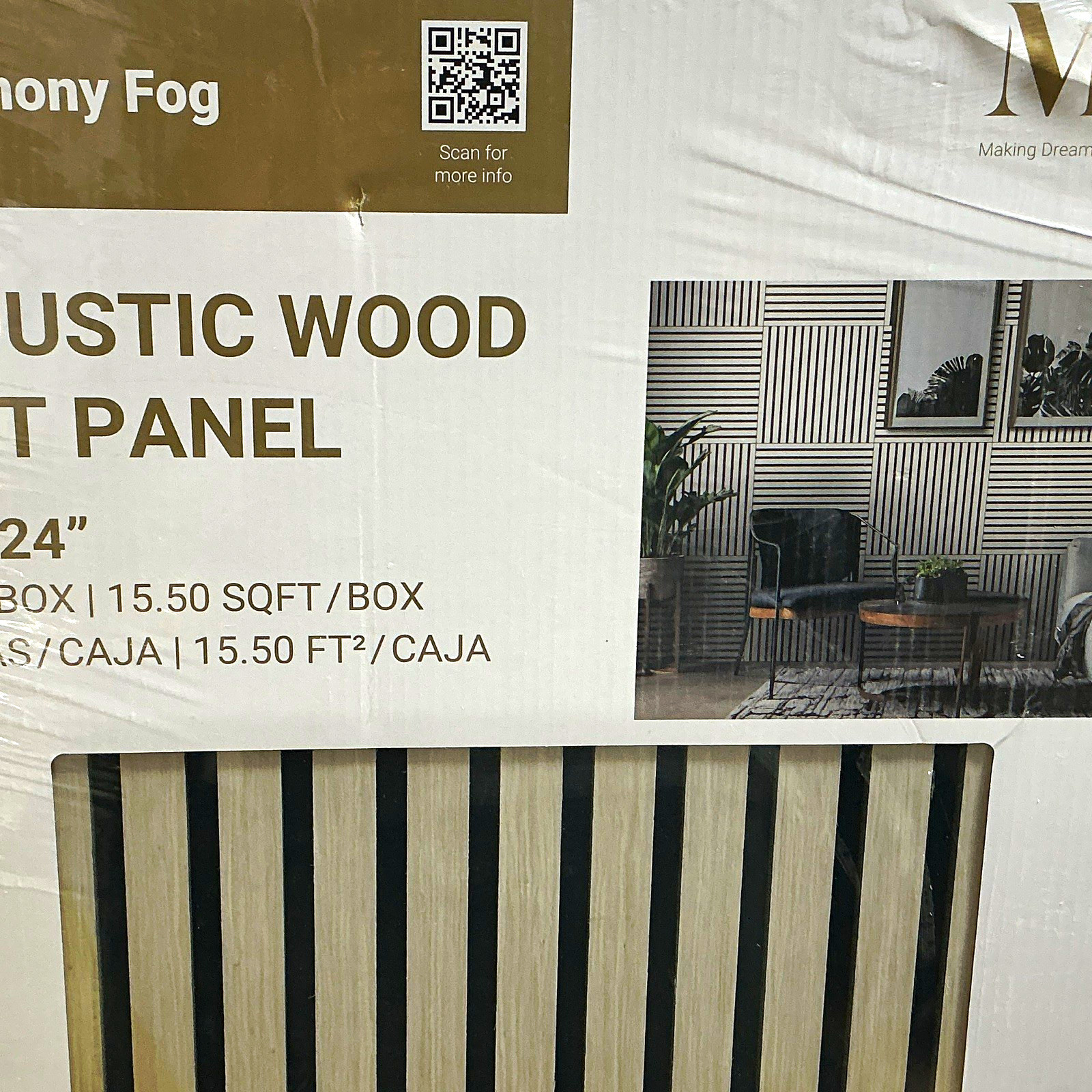 M Harmony Fog Wood Slat Acoustic Panels 24x24 Gray/Black 4-Pack 15.5ft²