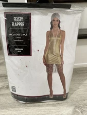 Feisty Flapper Gold Roaring 20's Dancer Fancy Dress Up Halloween Adult Costume