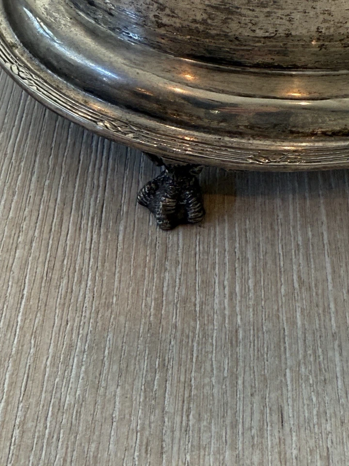 Antiguo plato de plata inglés barril de galletas doble cara carrito grabado Foto 3 de 4