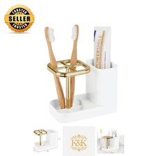Sleek Freestanding Toothbrush Holder in White/Gold - 4 Compartments for Storage