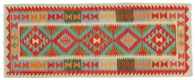 Afghan Maimana Kelim Teppich 70x190 Handgewebt Läufer Bunt Geometrisch e - Bild 1 von 4