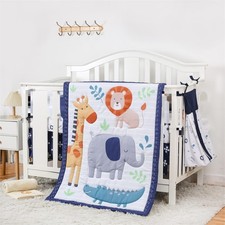 Elephant Crib Bedding Set for Boys, 5 Pieces Nursery Set Including Quilt/Fitt...