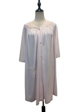 Vtg Shadowline Pink House Coat Robe Nightgown Sz L Grandma Cottage Coquette
