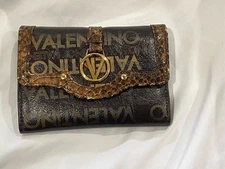 Valentino By Mario Valentino Women's Wallet Brown Leather Goldtone 5.5x3.5 FLAW