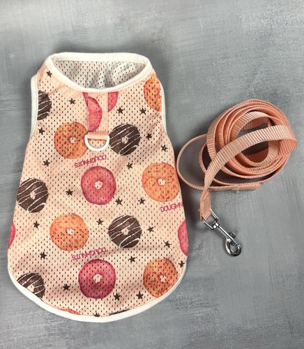 Doggie Doughnut Shirt and Leash Combo Set Pink Size Small