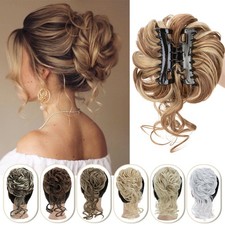 Claw Clip Messy Bun Hairpiece Curly Scrunchie Updo Hair Extensions Real Thick US