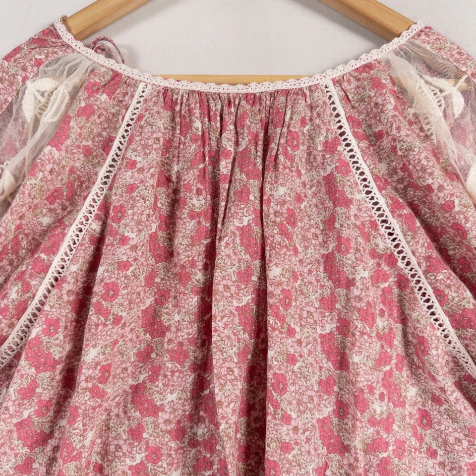 Blusa Top Urban Outfitters Talla Mediana Rosa Floral Paneles Bordados Transparentes Boho Foto 4 de 4