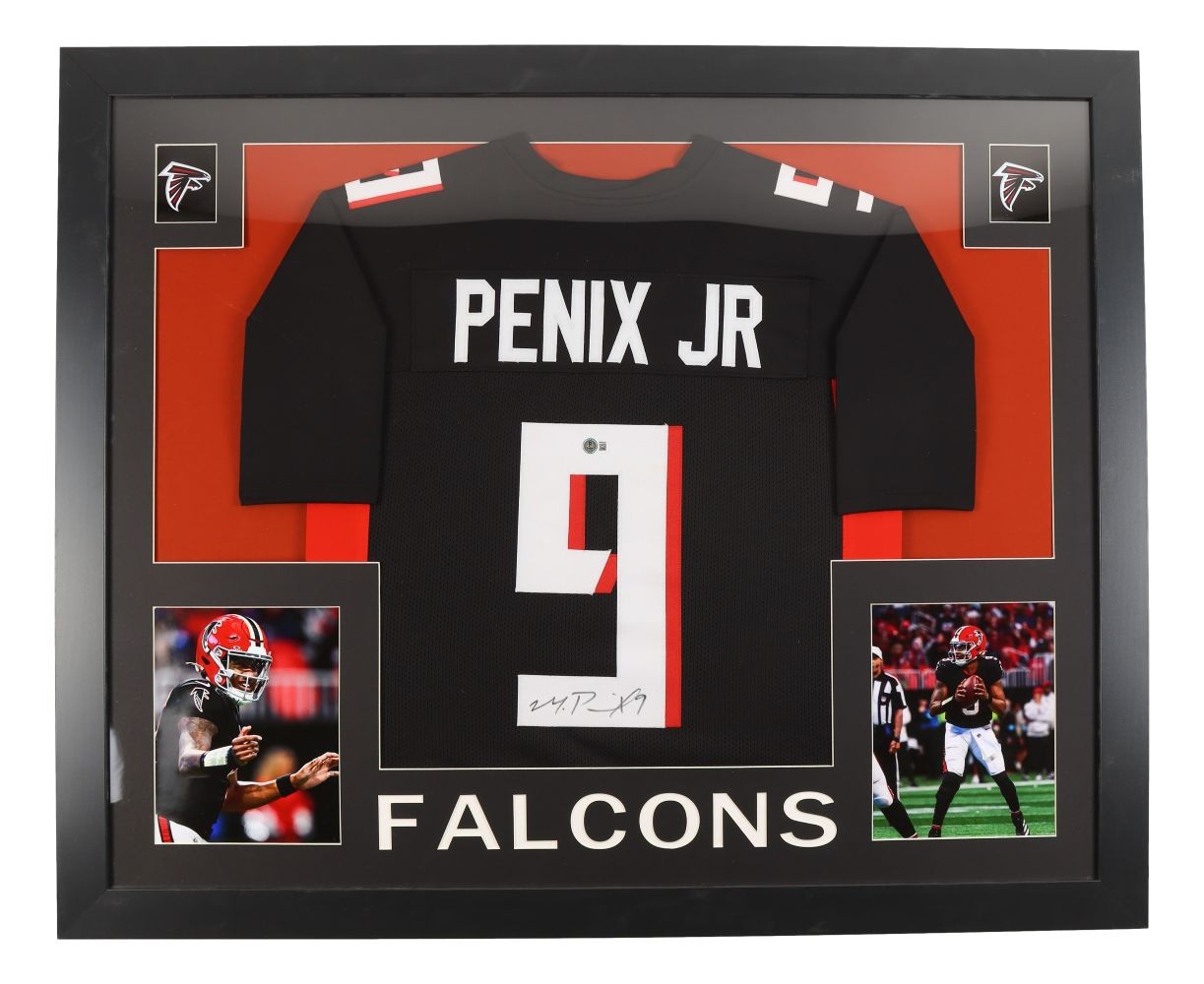 Michael Penix Jr Autographed Signed Atlanta Falcons Atlanta Framed Black Football Jersey BAS 