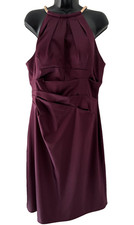 Eliza J Halter Dress Womens Size 14 Eggplant Purple Satin Sleeveless Pleated
