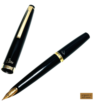 筆記具 PILOT 18K 750 Pilot Elite Short Black Fountain Pen 18K-750 EF Nib Vintage Rare