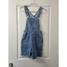 Levis Womens Medium Wash Denim Shortalls Bib Overalls Raw Hem Size 26