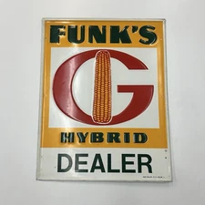 Large Vintage Funk's G Hybrid Seed Corn Dealer Embossed Metal Sign