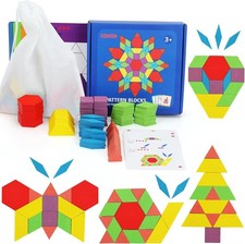 155 Pcs Wooden Pattern Blocks Set Geometric Shape Puzzle Kindergarten Classic Ed