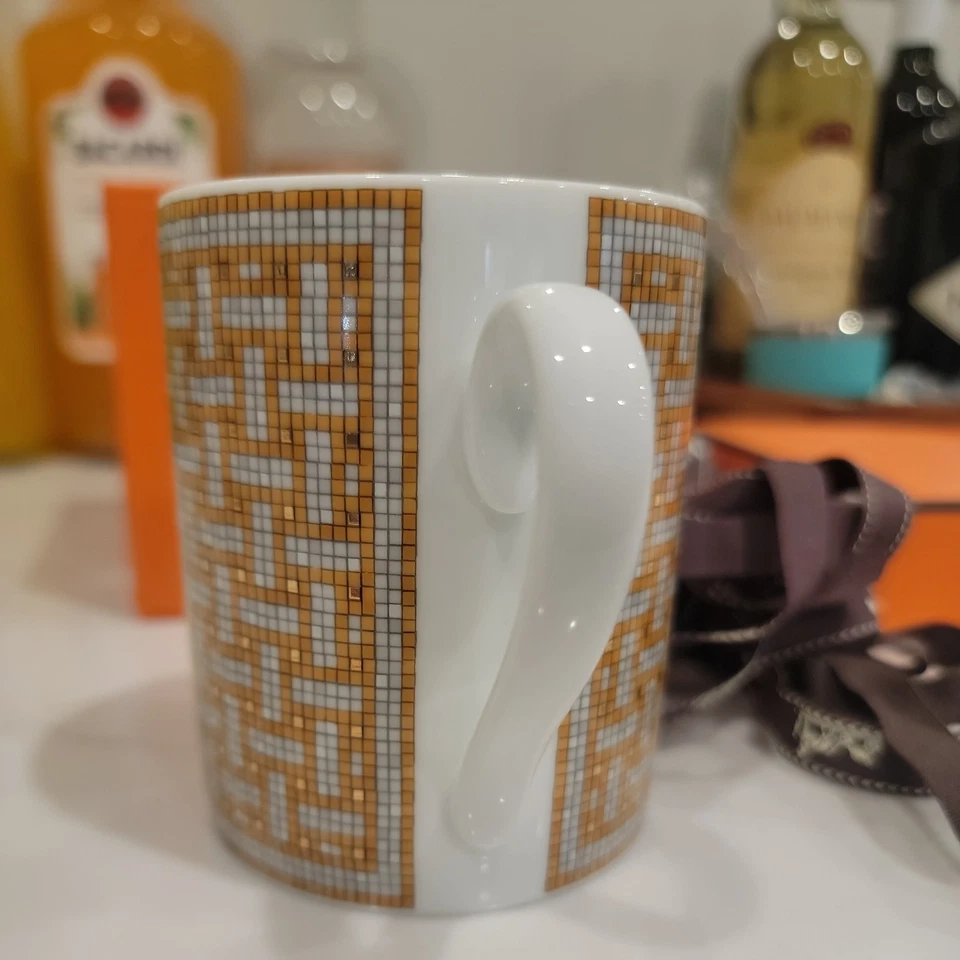 ¡NUEVO EN CAJA! Hermes Mosaique Au 24 Taza Taza Porcelana Dorada Mesa 3.5"x3" 300ml Foto 3 de 4