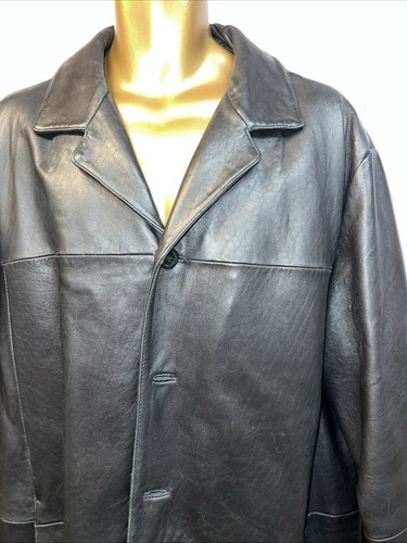 VTG Men’s Wilson Pelle Studio 90s Y2K Long Soft Black Leather Jacket XL Lined - Picture 4 of 20
