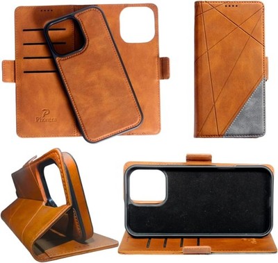 Leather EMF Blocker Wallet Case iPhone 12 Pro Max RFID MagSafe Brown/Gray