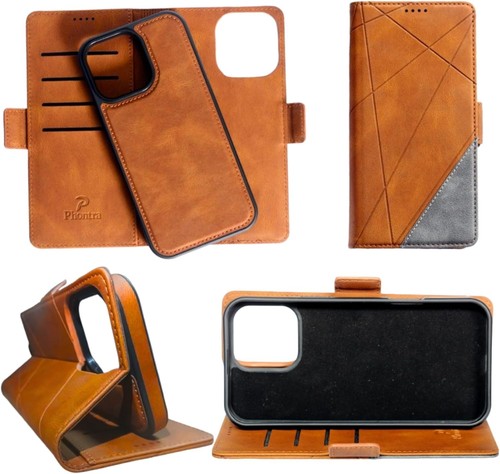 Leather EMF Blocker Wallet Case iPhone 17 RFID MagSafe Brown/Gray