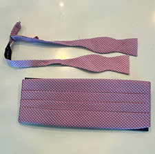 Vineyard Vines Pink/Blue Whale Animal Print 100 Silk Bow Tie Cummerbund