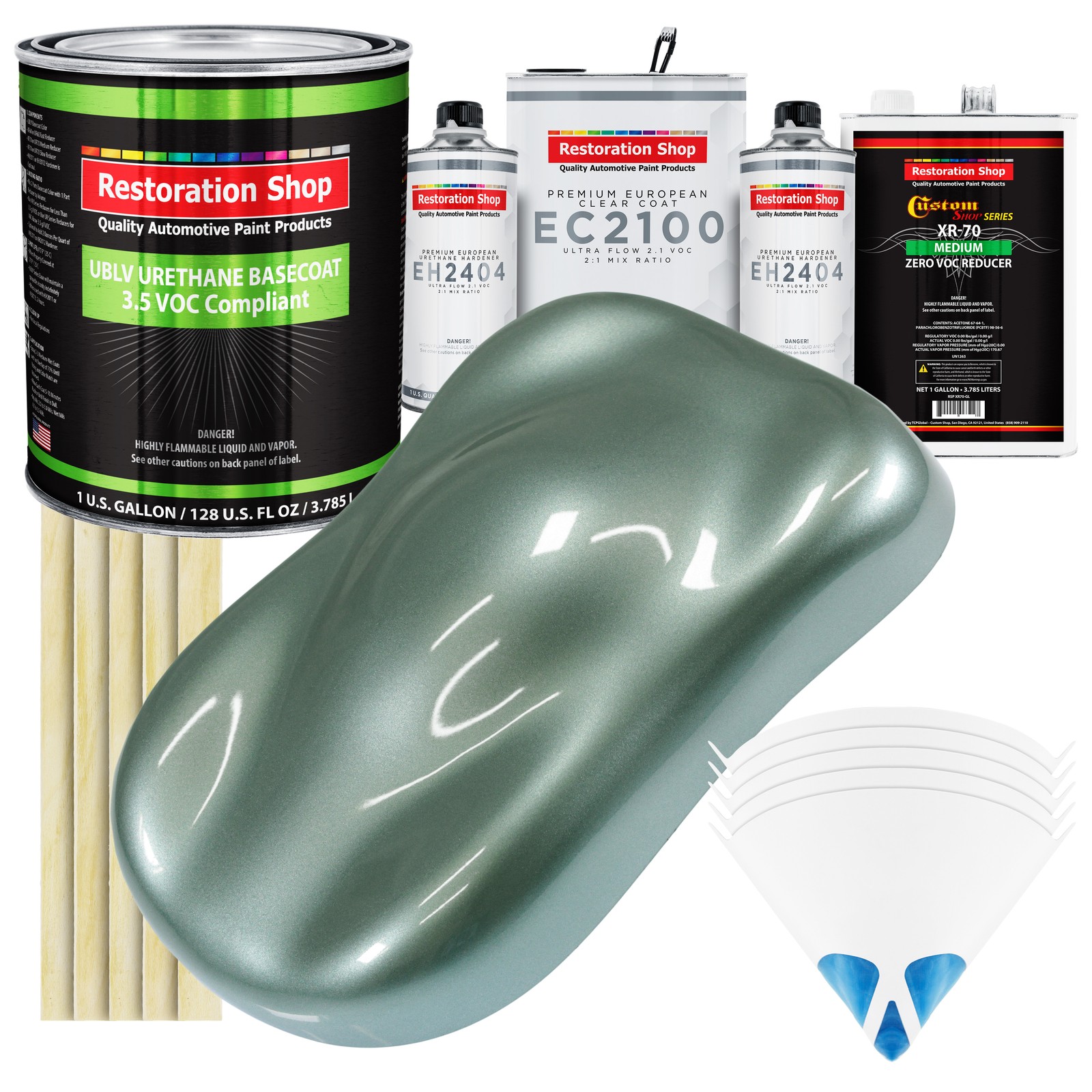 Slate Green Metallic LOW VOC Urethane Basecoat Gallon Kit & European Clear Coat