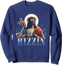 Bootleg Rap 90S He Is Rizzin Funny Easter Jesus Meme Unisex Crewneck Sweatshirt