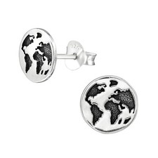 Ladies Girls 925 Sterling Silver PLANET EARTH Stud Earrings WORLD - Boxed UK