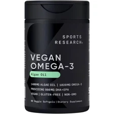Sports Research Vegan Omega-3 Fish Oil Alternative from Algae Oil - Highest L...