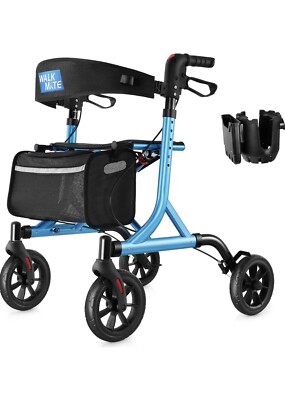 WALK MATE ROLLATOR WALKER Padded Seat & Backrest Cup Holder 8 Wheels Bag