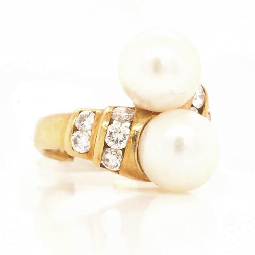 0,75 KARAT H VS2 DIAMANT UND NATÜRLICHE PERLE COCKTAIL RING GEFASST IN 18K GELBGOLD - Bild 3 von 4