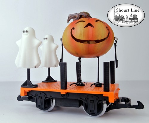 SL 9121000 Halloween Mini Flat Car 2LED Ghosts+LED Pumpkin LED Ctrl Mtl Whls NEW - Picture 3 of 9