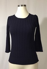 Ann Taylor Navy Blue Textured Polka Dot Stretch Sweater XS Excellent