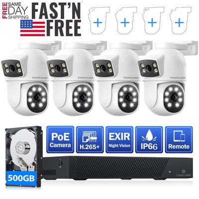  CAMCAMP 8CH NVR 4MP POE Security Camera System,4pcs Wired PoE Cameras Dual Lens