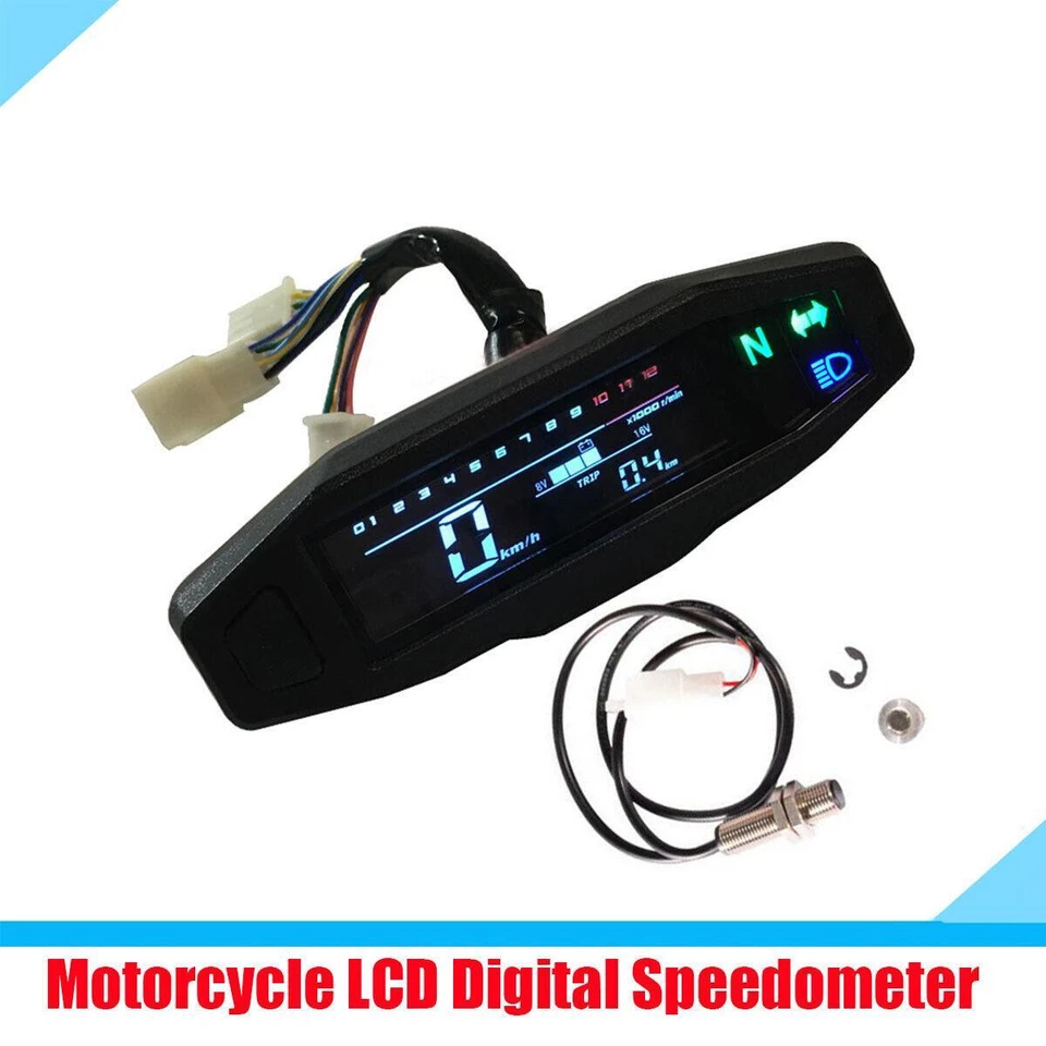 Motorcycle LCD MINI Digital Speedometer Odometer KM/H RPM Gauge Waterproof - Image 2 of 4