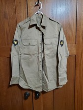 Vintage US Military Shirt Mens 8.2oz Khaki-1 Cotton 1952 Woodbury Korea Era