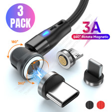 3 Pack 3/6FT Magnetic Fast Charger Cable For iPhone Samsung Type C Micro USB
