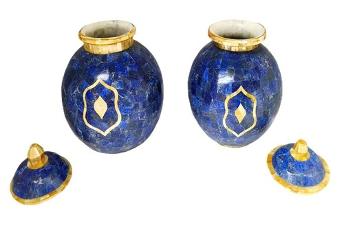 12" Marble Flower Vase Pot Inlay, Lapis Lazuli Inlay, Vase Pot, Home Decor Art - Picture 2 of 10