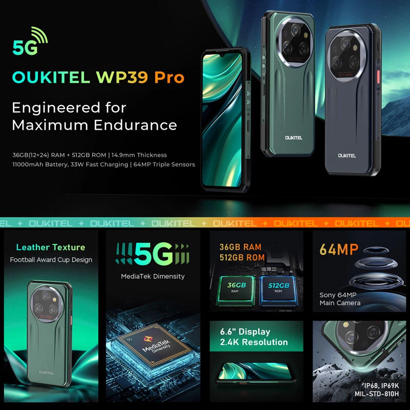 Global 5G OUKITEL WP39 PRO Resistente Móvil Android 14 Teléfono Exterior Aventura 512G Foto 2 de 4