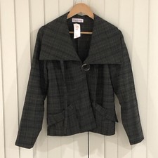 Eva Tralala Paris Womens Jacket M Brown Plaid Lara Shawl Collar Made France