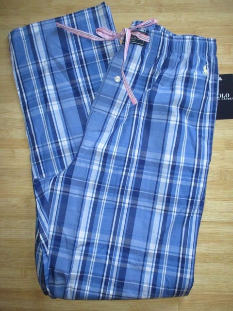 POLO RALPH LAUREN WOVEN PAJAMA LOUNGE PANTS MENS S 28 30 PJ'S Plaid Blue | eBay