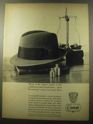 1960 Cavanagh Downturn Hat Ad - Three of the largest banks in the world