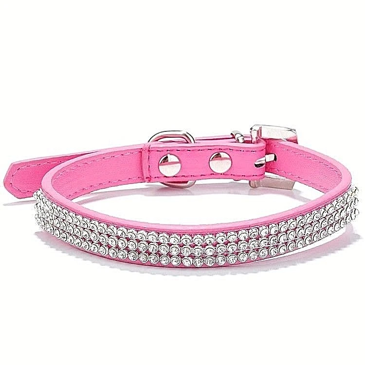 Collar de cuero con diamantes de imitación de diamante para perro cachorro gato gatito XS S M L Foto 3 de 4