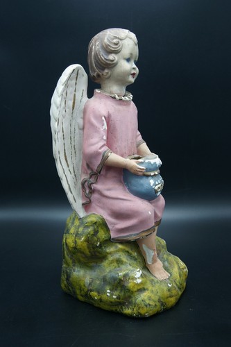 † 19TH GUARDIAN ANGEL OFFERING POOR BOX PLASTER FIGURE CHURCH PIECE FRANCE † - Picture 6 of 17