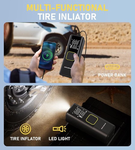 Portable Air Compressor, 3X Fast Inflate Cordless Air Pump for Car Tires with... - Picture 7 of 9