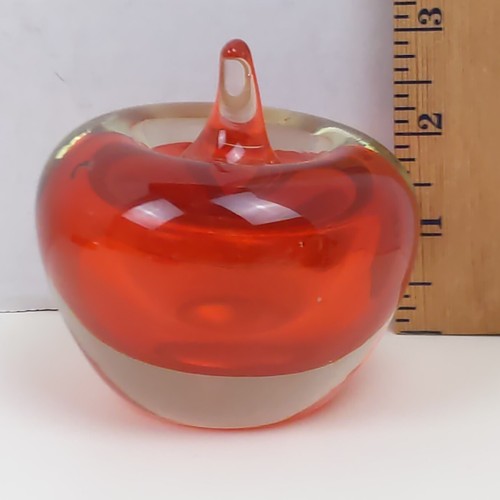 Murano Style Red Art Glass Apple Paperweight Vintage Handblown Desk Decor Home