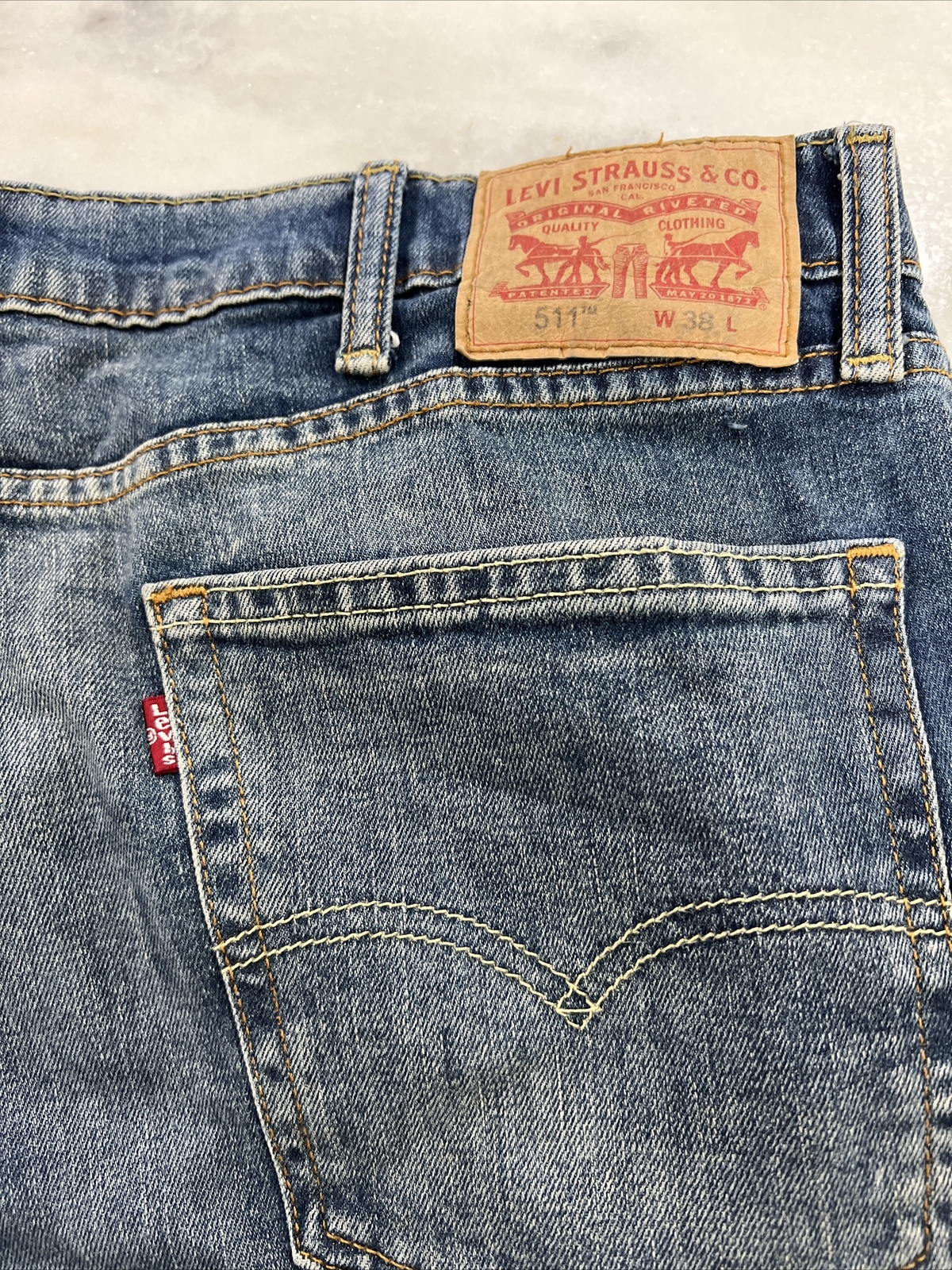 Levis Mens Denim Shorts Blue Slim Fit Cut Off 38 Gem