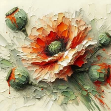 Poppy painting Textured oil painting Poppy art print Impasto California poppy