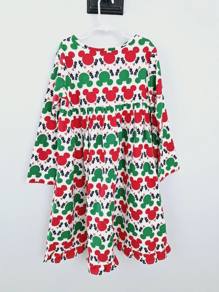 Hanna Andersson Disney Nightgown 140 US 10 Cream Red Green Mickey Mouse LS j - Image 3 of 4