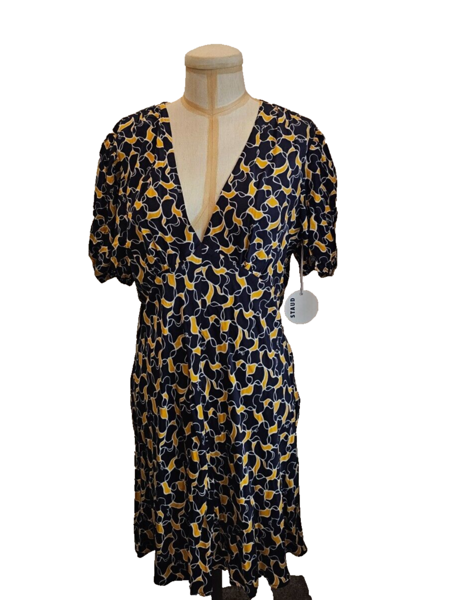 Staud Mini Milla Dress Navy Abstract Wave Navy Abstract Wave / 16 Staud Mini Milla Dress Navy Abstract Wave Navy Abstract Wave / 16