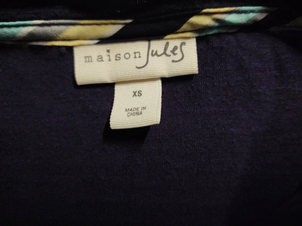 MAISON JULES Women's Sz XS Navy Blue Short Sleeve Striped Ribbon-Tie Top T-Shirt - Image 4 of 4