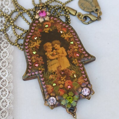 Michal Negrin Hamsa Necklace Large Victorian Revival Romantic